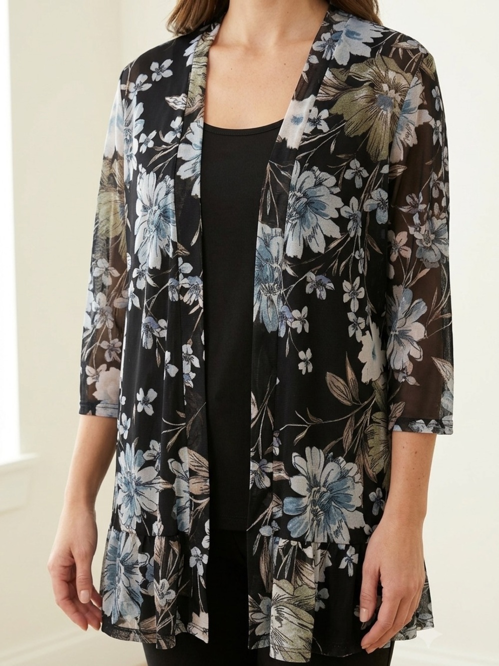 Sara Michelle Sheer Mesh Floral Mock Cardigan/ Tank Top S Whimsigoth Lagenlook
